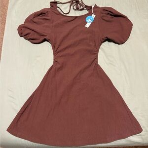 Cupshe Brown Puff Sleeve Mini Dress